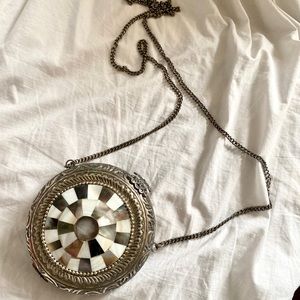 Mother of pearl shell and metal purse